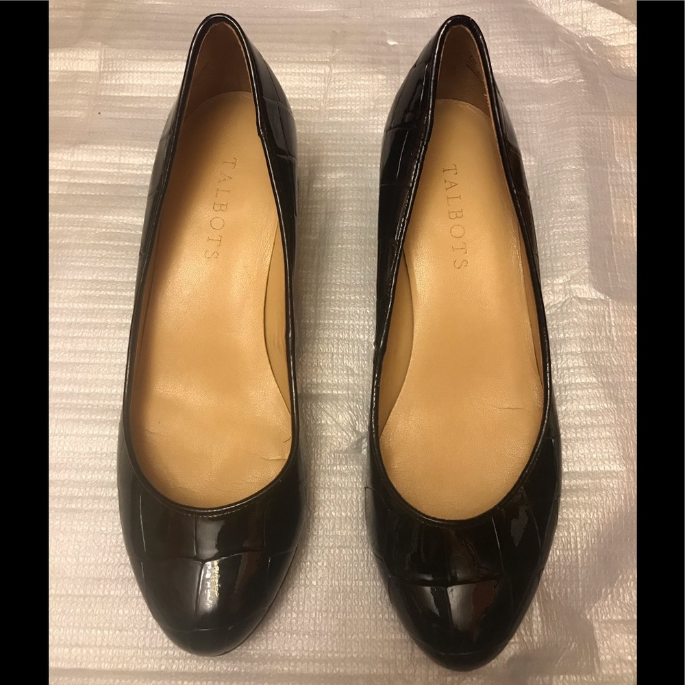 Talbots black Patent Leather block heel size 7